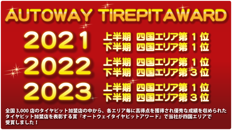 AUTOWAY TIREPIT AWARD 2023上半期四国エリア第一位